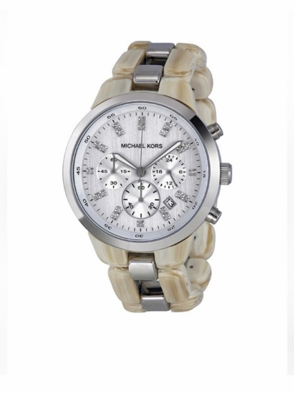 Michael Kors MK5610 Silver Chronograph Watch Marble Band NWT